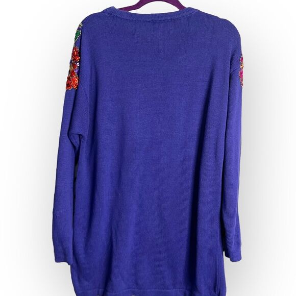 Vintage SML Sport LTD Tunic Sweater Women's Medium Purple Sequin Beaded Glam 80s - Picture 10 of 12